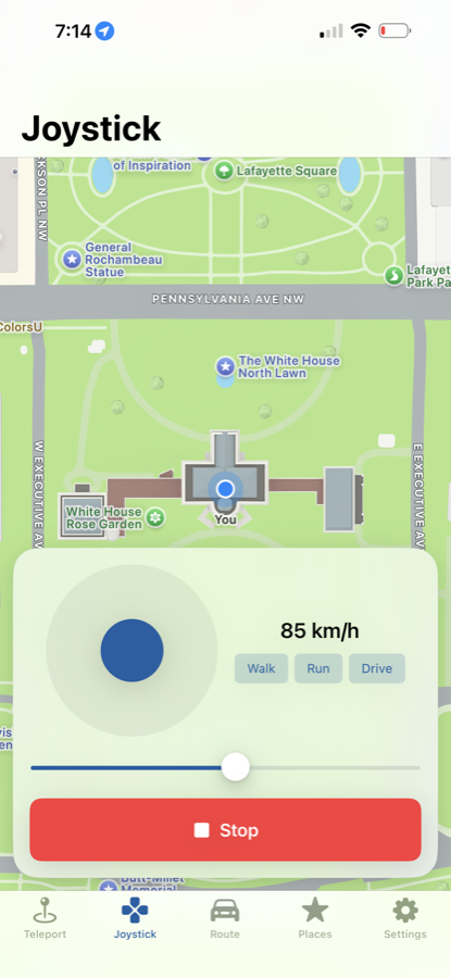 Wander Joystick walk mode on iPhone with walk/run/drive speed